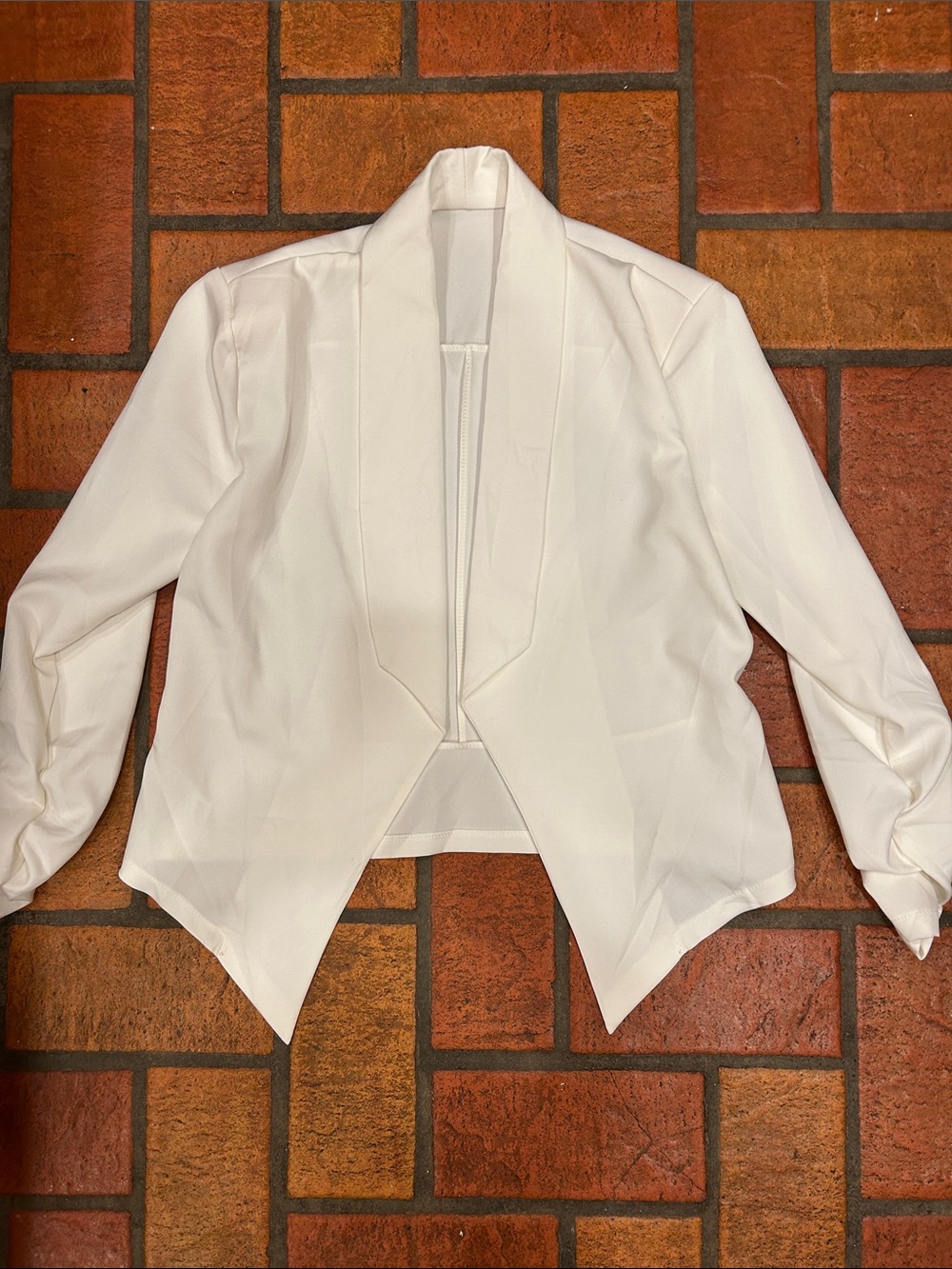 Women's White Open-Front Draped Blazer Jacket